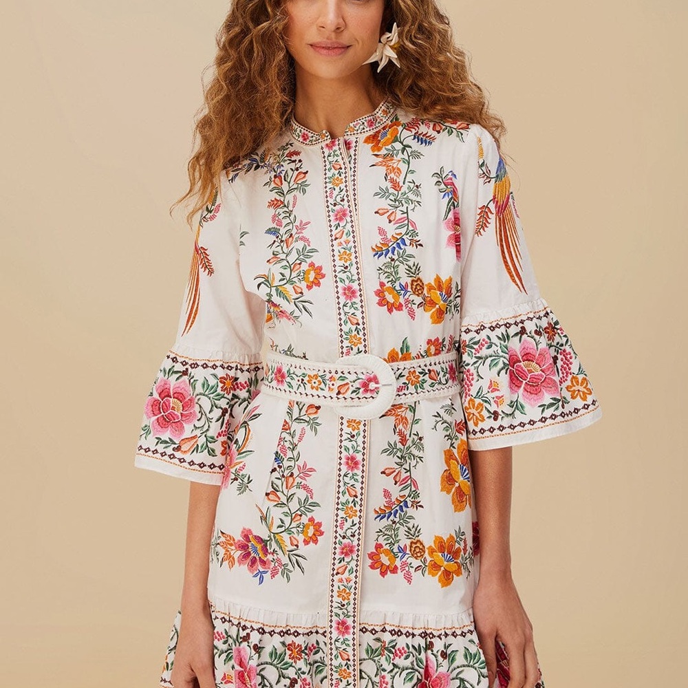 FARM Rio Delicate Forest Scarves Organic Cotton Mini Dress